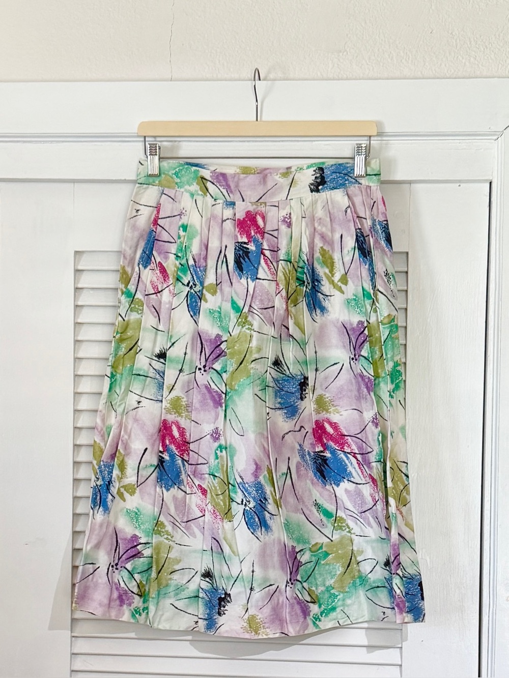 Cute Floral Pleated A-Line Midi Skirt
